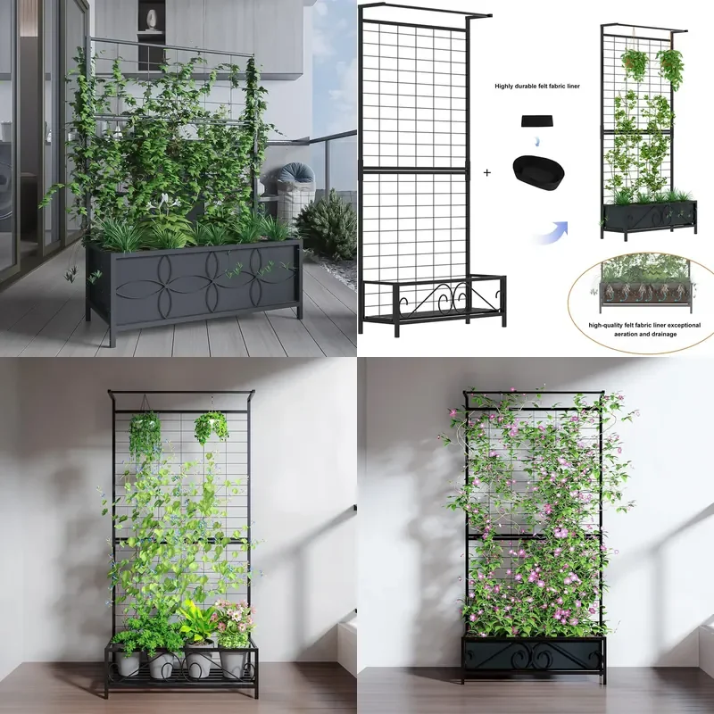 For Garden Climbing Vine Shelf Vegetable Stand Outdoor Courtyard Wrought Iron Fence Backyard Terrace Balcony Planting Box