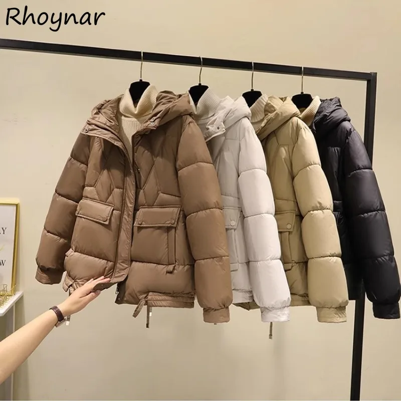 

Solid Hooded Parkas Women Winter Simple All-match Leisure Baggy Warm Tender Skin-friendly Korean Style High Street Mujer Chic