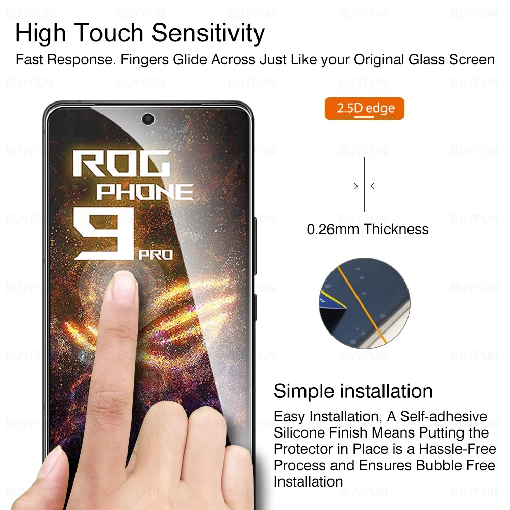 4Pcs 9H Tempered Glass For Asus ROG Phone 9 Pro 5G 2024 ROGPhone 9Pro Phone9 Phone9pro 6.78 inches Clear Film Screen Protector