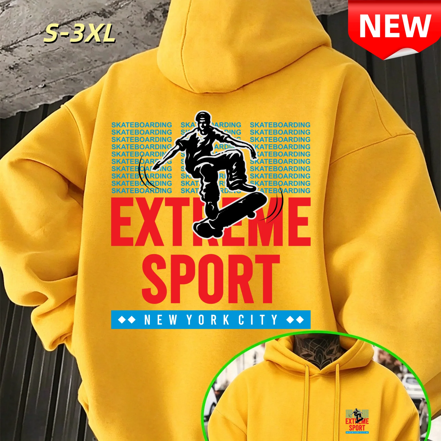 2026 New Men Extreme Sport Skateboarding New York City Print Hoodie Unisex Skate Streetwear Loose Long Sleeve Hooded Sweatshirt