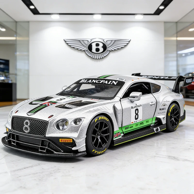 

Модель автомобиля Bentley Continental GT3 DTM Supercar из сплава, масштаб 1:32, со звуком и светом, откатывающаяся, детская игрушка, коллекционная, подарок на день рождения