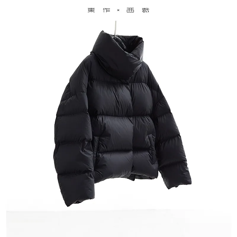 

Goose down 160g~ Magnetic Buckle Winter New Style Black Short down Jacket for Women, Lightweight Thick Coat for Petite Sizes