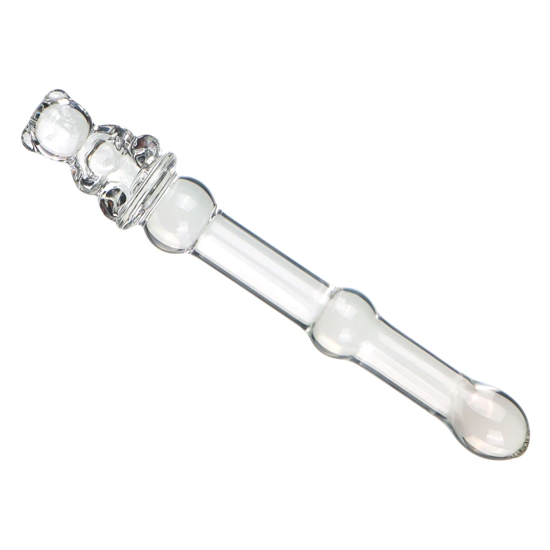 Cute Bear Head Glossy Glass Crystal Dildo Anal Plug Beads Fake Penis Vaginal Wand Sex Products For Women Lesbian Unisex Sex Toys