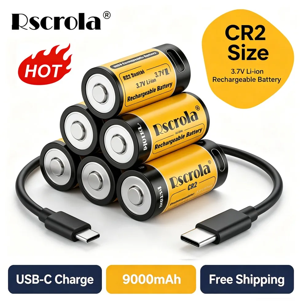 Rechargeable CR2 Batteries,3V-3.7v 9000mAh CR2 Lithium Battery with USB Type C Port Cable, Lithium CR2 CR15H270 15270 Battery