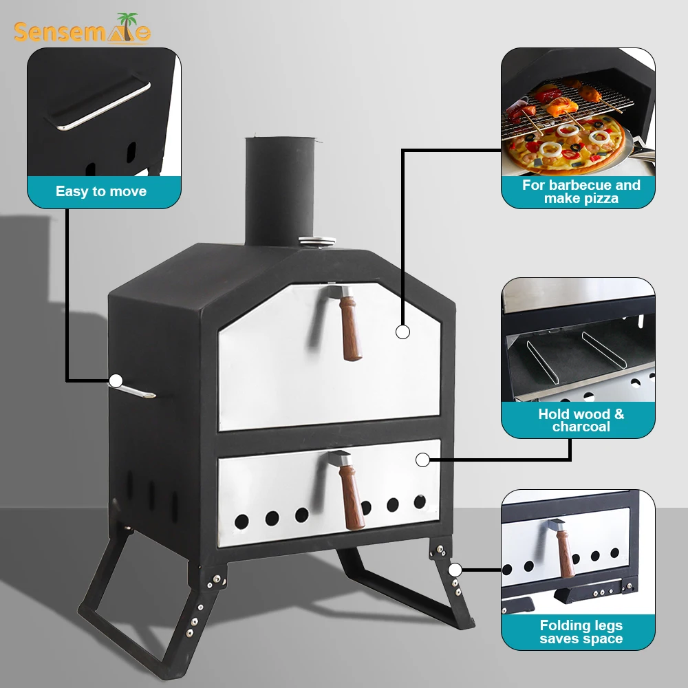 Portable Outdoor Pizza Oven Folding Charcoal Grill Wood Stove Meat BBQ Camping Stove Oven for Camping And Outdoor Cooking