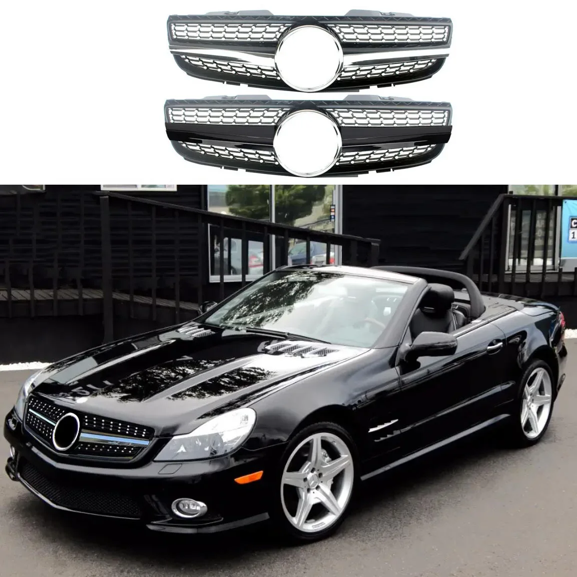 Front Racing Facelift Grilles Upper Grille Cover For Mercedes-Benz SL-Class R230 SL500 SL550 SL600 2007-2009 Diamond