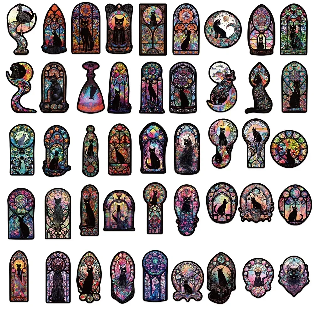 10/50PCS Gothic Dark Black Cat Moon Stickers Cool Halloween Tarot Goth Decals Toy DIY Scrapbook Bottle Phone Luggage Car Sticker