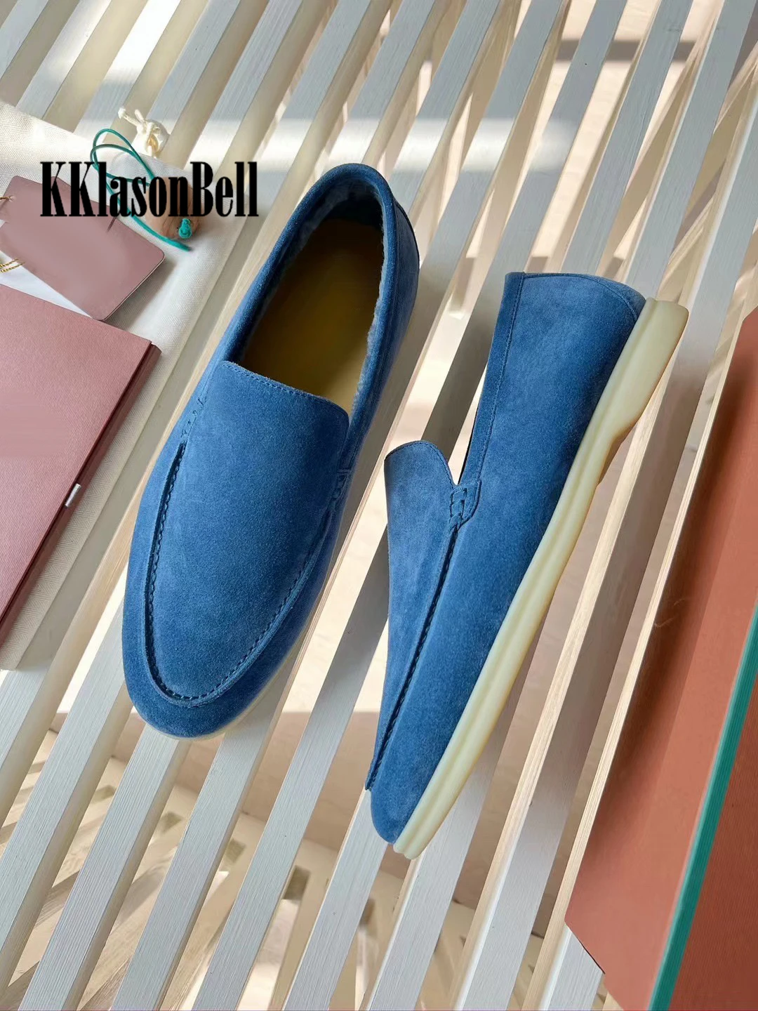 11.2 L*P Men\'s Loafers Wool Lining Cow Suede Genuine Leather Slip-On Comfortable Rubber Shoes KKlasonBell