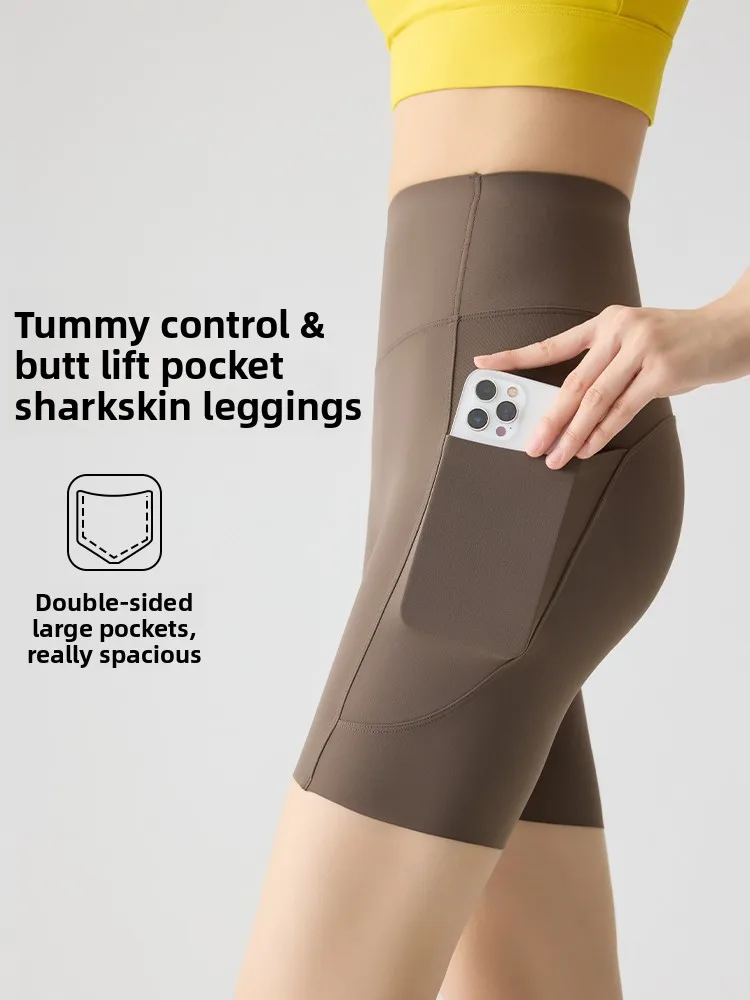 

High Waist ket Tee-Quarter arkskin orts Women's Summer Fitn Running Yoga Pants Tummy Control Butt Lifting Cycling