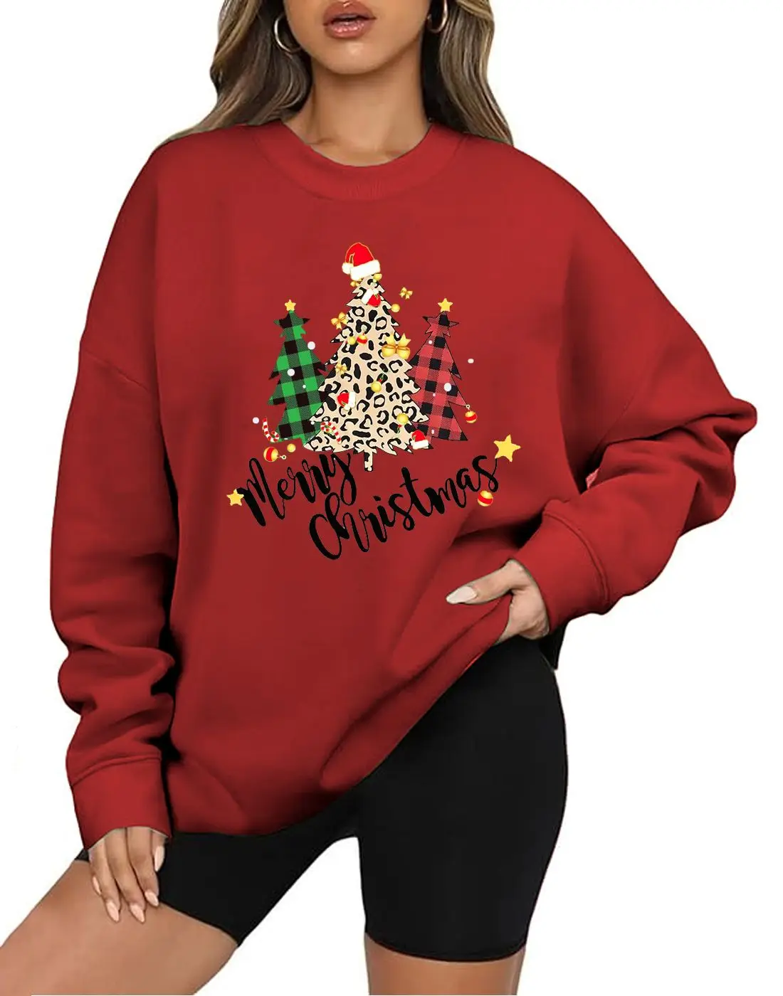 

Women s Christmas Loose Sweatshirt Long Sleeve Crewneck Letter Christmas Tree Print Pullover