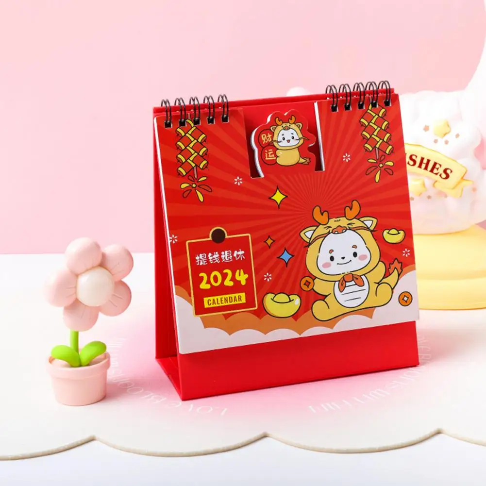 Calendario de escritorio con temática de dibujos animados 2024, Mini espiral, planificador de dibujos animados para la decoración del hogar y la Oficina, Agenda mensual Kawaii