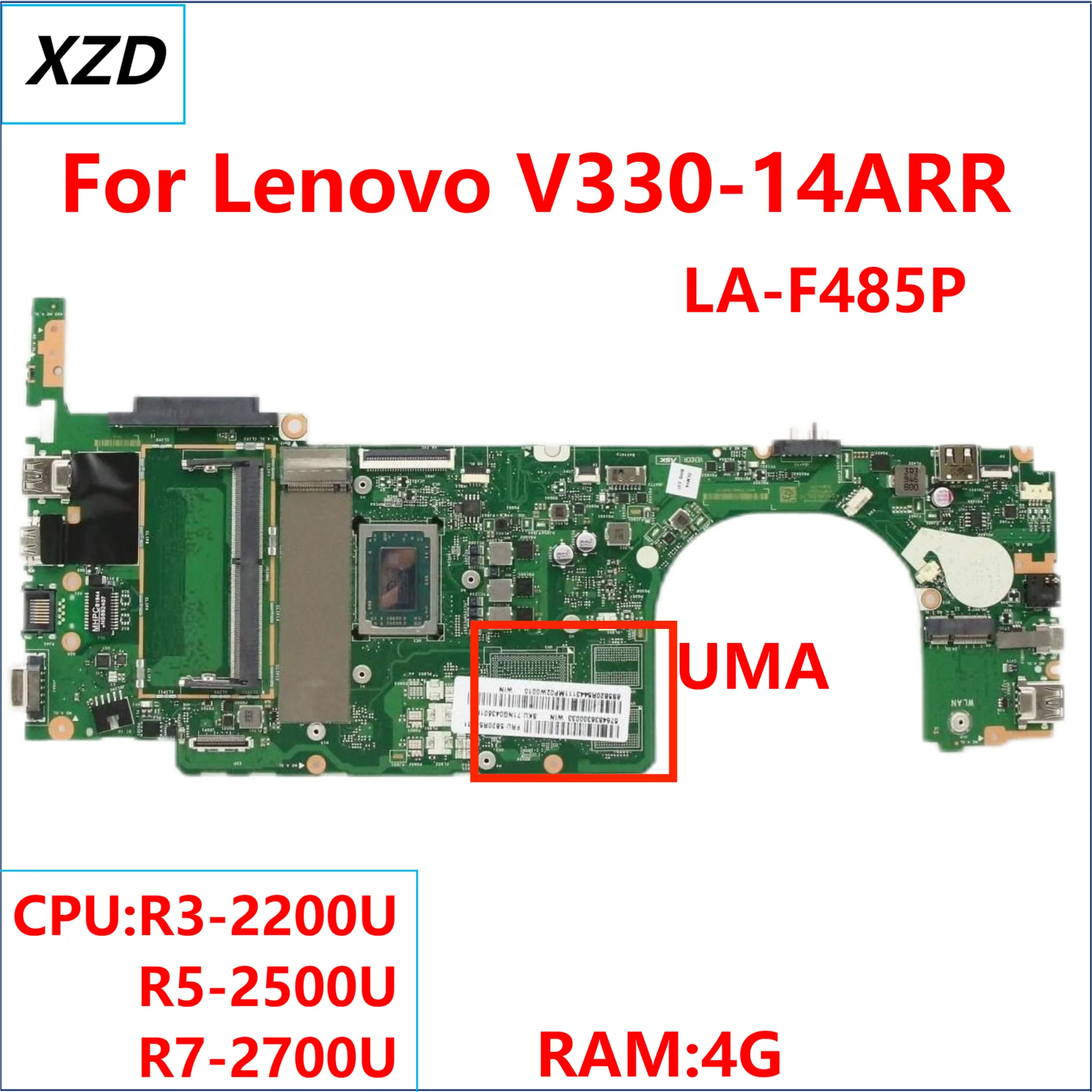 LA-F485P Mainboard  For Lenovo V330-14ARR Laptop Motherboard With R3 R5 R7 CPU 4GB-RAM 100% TEST OK