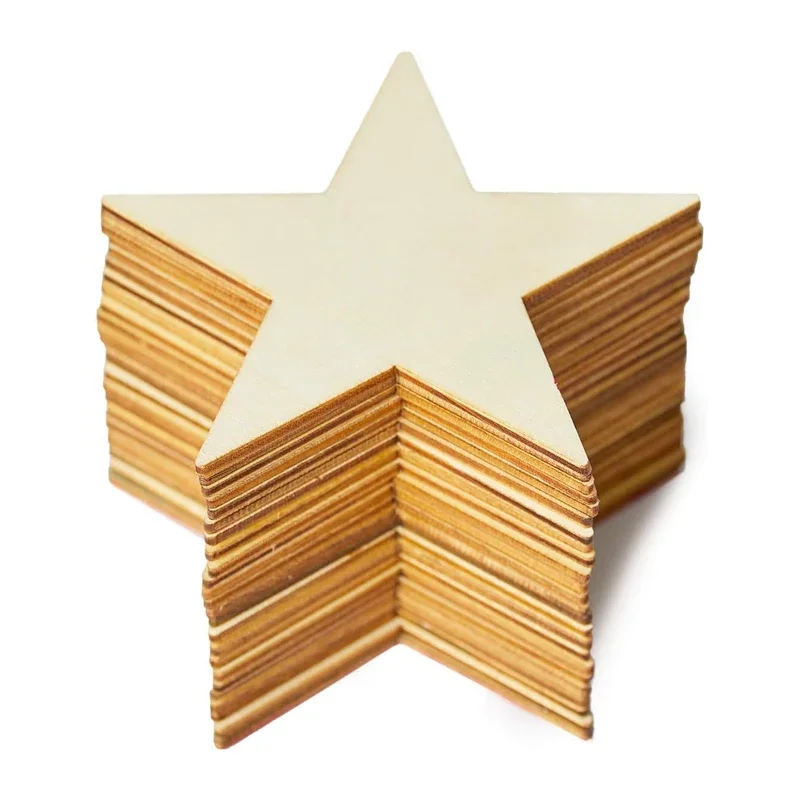 10pcs 8cm Unfinished Wooden Star Blank Natural Wood Slices Wooden Cutout Tiles for DIY Crafts Home Decoration Painting Staining