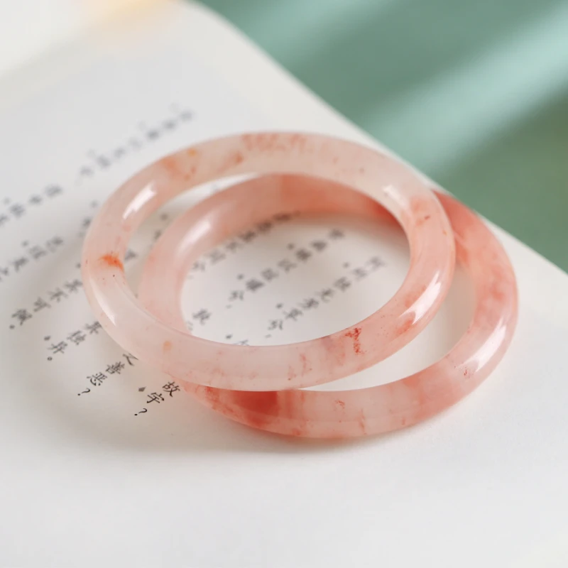 

Peach Blossom Brewed Pink Gold Silk Jade Round Bar Bracelet Female Cherry Blossom Powder Bracelet