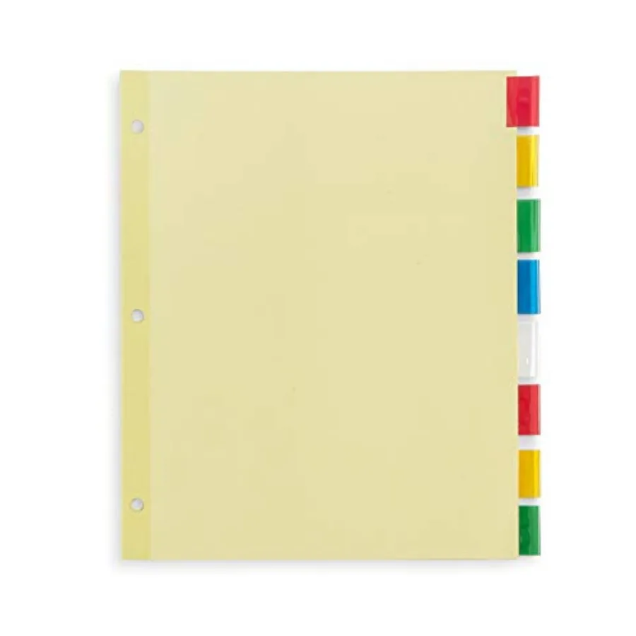 

8-Tab Binder Dividers Manila Paper with Insertable Colored Plastic Tabs Reinforced 3 Ring Dividers with Perforated Paper Tab In
