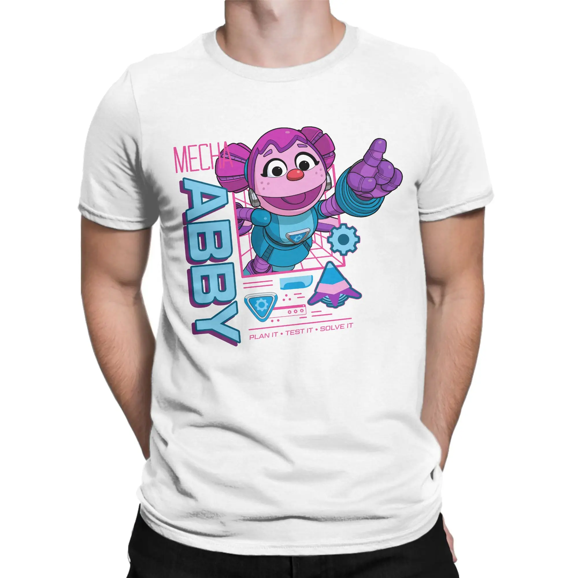 Hip Hop Sesames Streets  Mecha Builders Abby Cadabby T-Shirt Men's Cotton Short Sleeve  Round Neck Summer Top Tee