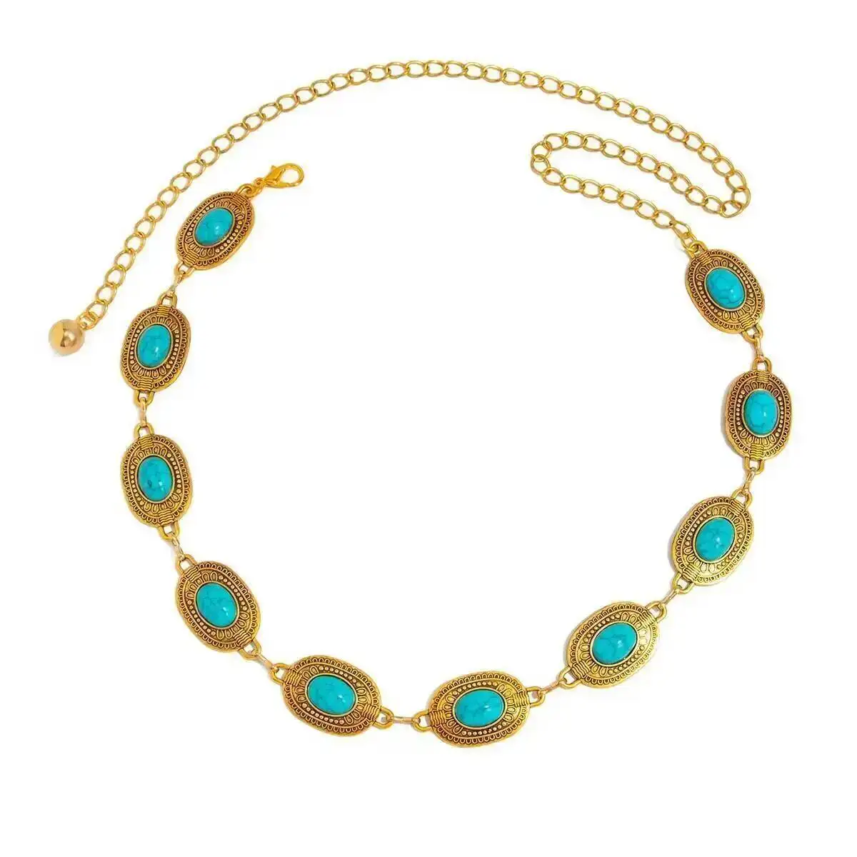 

PuRui 2025 New Summer Boho Beach Dress Skirt Waist Belly Chain Women Creative Vintage Green Stone Waist Chain Charm Body Jewelry