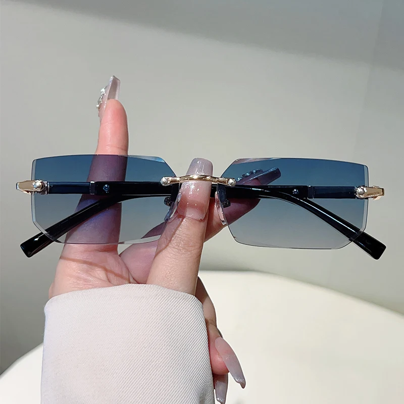 KAMMPT Randlose rechteckige Sonnenbrille für Herren, 2025, neue Mode, Vintage-Farbverlauf, lässige Farbtöne, trendige Luxus-Markendesign-Sonnenbrille