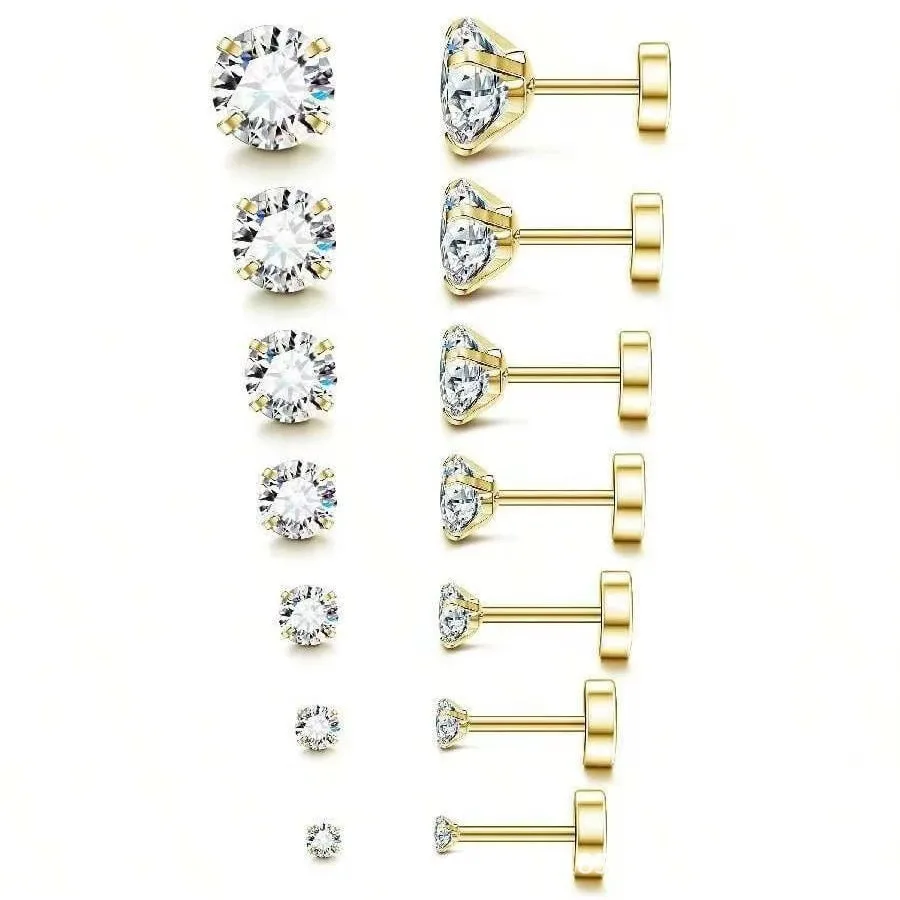 Stainless Steel Stud Earrings Classical New Zircon Design Screw-back White Color Round For Men Women For Choose 3/4/5mm