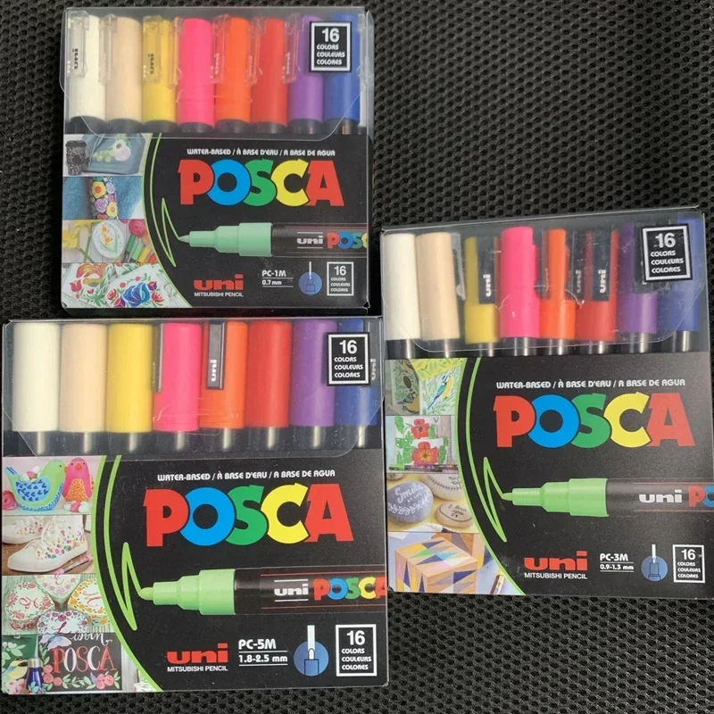 16 لون اليابان UNI Posca علامات القلم الاكريليك أقلام الطلاء PC-3M/5M رسم الكتابة على الجدران ل لوحة الصخور لوازم الفن القرطاسية