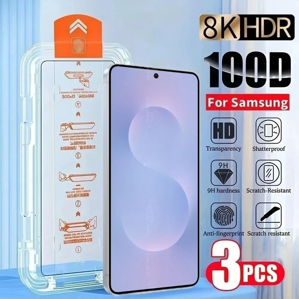 

3Pcs 8K Ultra HD Screen Protector for Samsung Galaxy S25 S24 S23 Ultra S22 S21 Plus S24 S23 FE One Click Install Tempered Glass