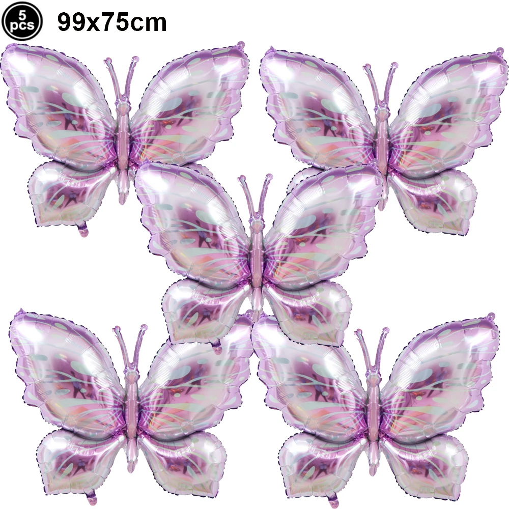 5pcs Inflatable Butterfly Balloon Large Butterfly Foil Balloon for Butterfly Themed Party Girls Birthday Baby Shower Party Decor