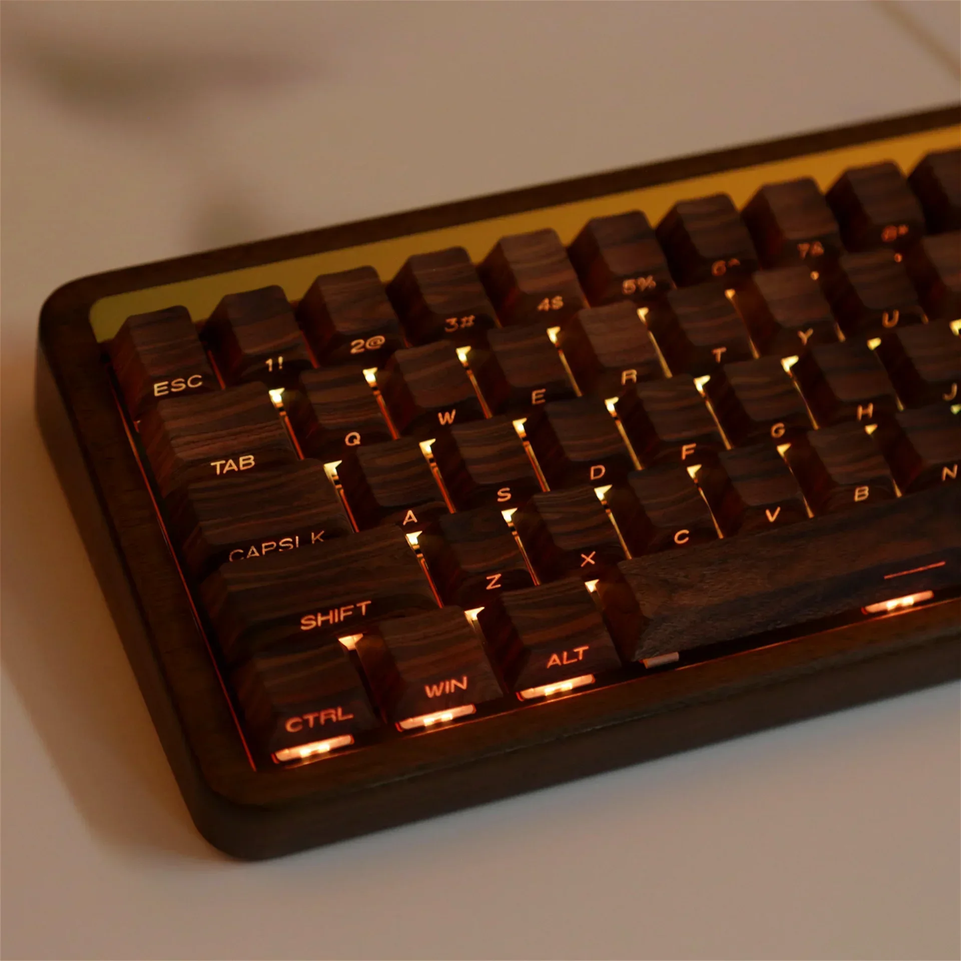 Woodgrain Cherry Keycap Set PBT 126 Keys Personalized Side-engraved Translucent for 60/64/84/98/108 Mechanical Keyboards