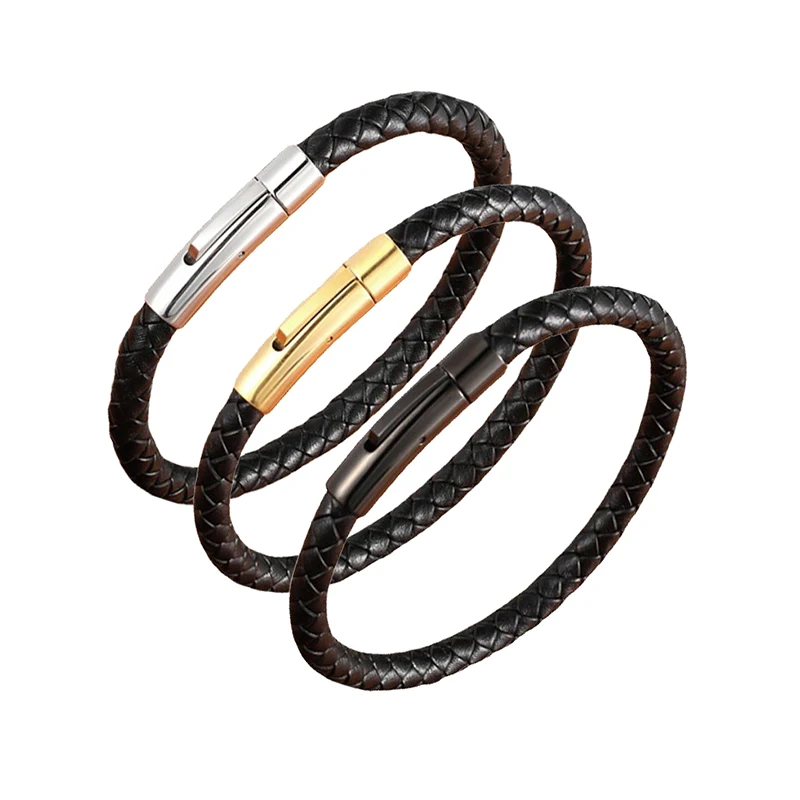 SNQP Quality Leather Bracelet for Men Women Stainless Steel Accessories Braid Style Bangles Birthday Party Jewelry Gifts