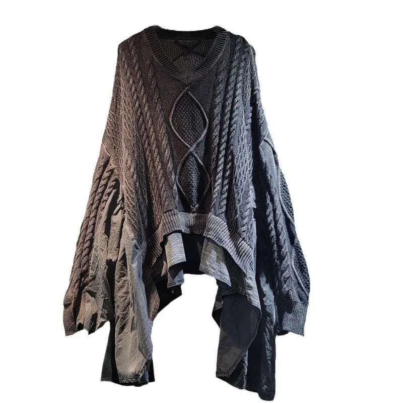 Loose Fashion Women\'s Spliced Ruffled Edge Weave Sweater 2024 Autumn Vintage O-neck Long Sleeves Pullovers Female 1LS025