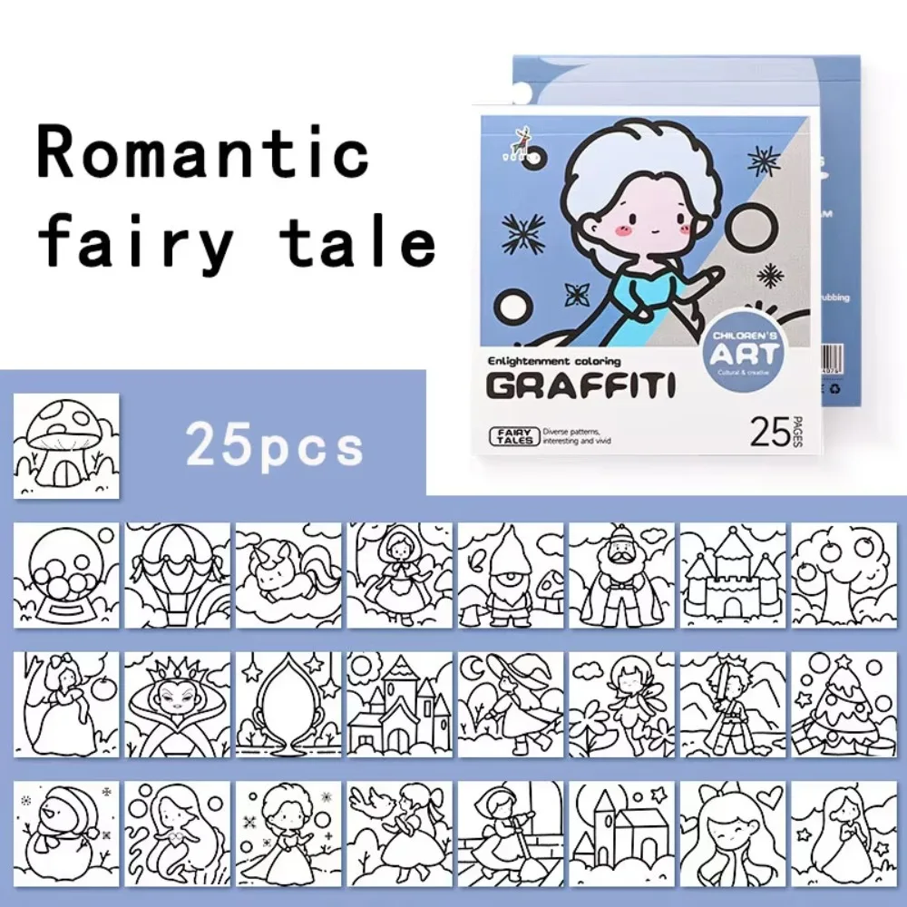 DIY Mini Cartoon Coloring Book Portable Note Coloring Watercolor Coloring Book 25Sheets Painting Album Children's Art