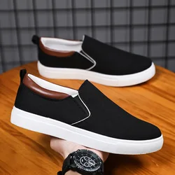 Zapatillas de deporte cómodas para hombre, zapatos vulcanizados planos ligeros transpirables de verano, zapatos de lona sin cordones de Color sólido