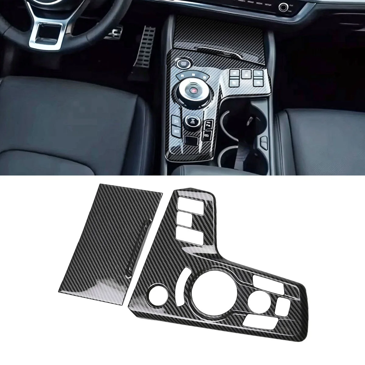 2 pezzi in fibra di carbonio Car Center Console Gear Shift Panel Cover Frame Sticker Trim per Kia Sportage NQ5 2022