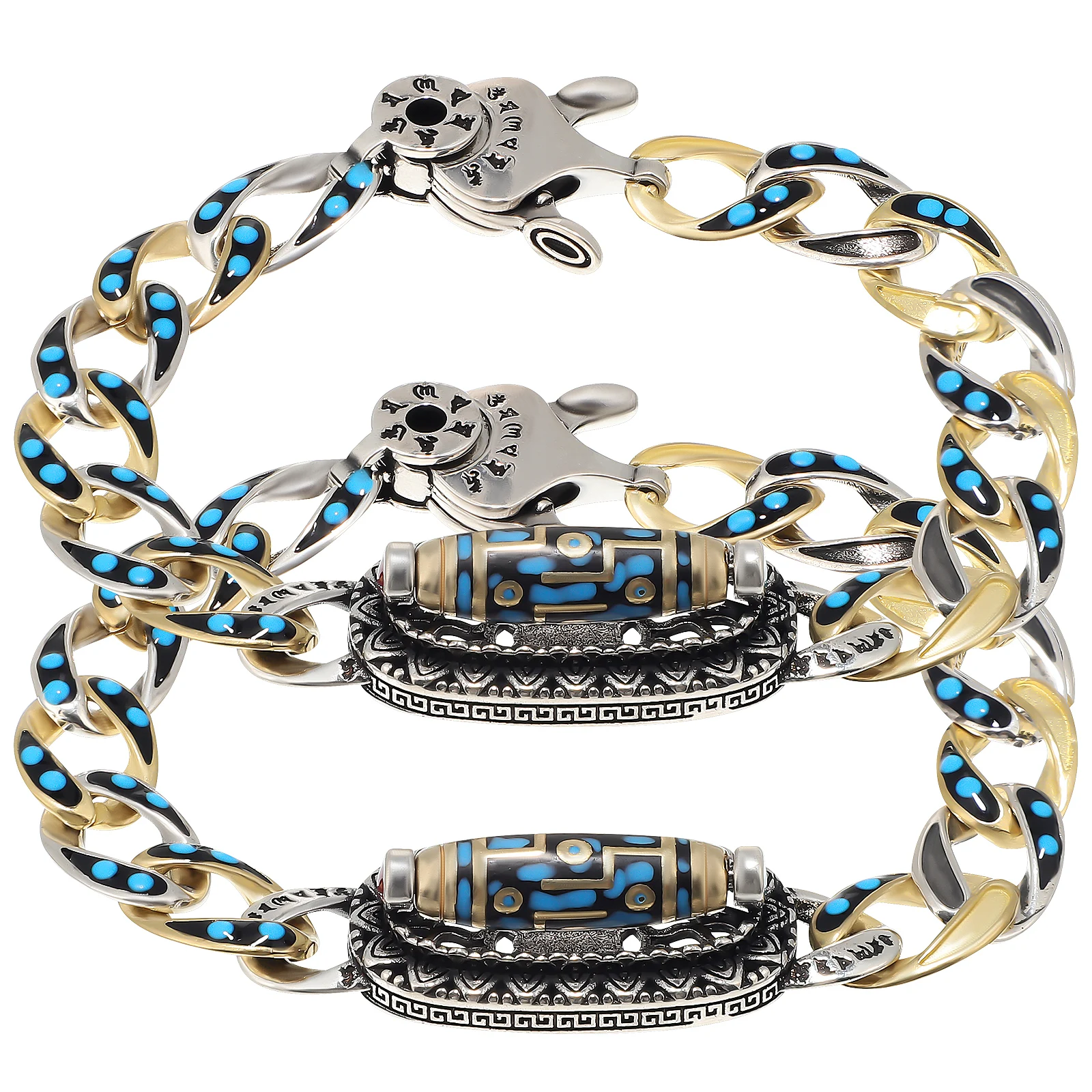 

2pcs 20cm Dzi Bead Bracelet Tibetan Style Turquoise Hand Wrist Chain Men Women Unique Gift Traditional Copper Jewelry