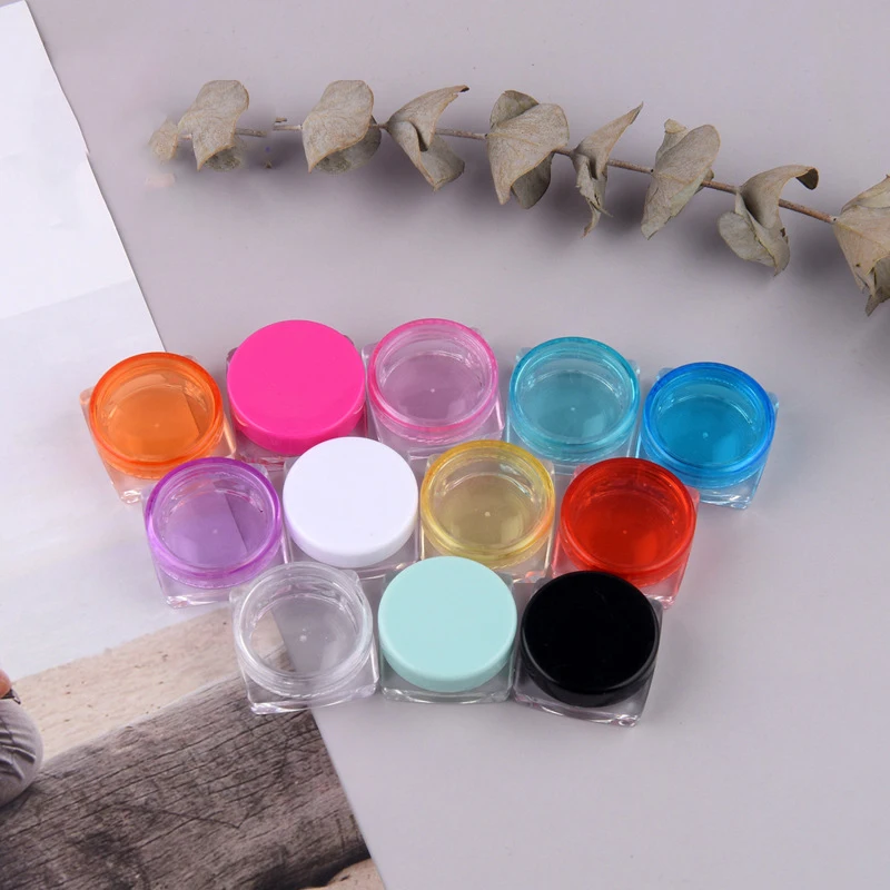 

Пустые пластиковые квадратные косметические банки для косметики, искусственная Цветовая квадратная прозрачная коробка для косметики, гелевые коробки, образцы банок для крема для лица, 30 шт., 3 г