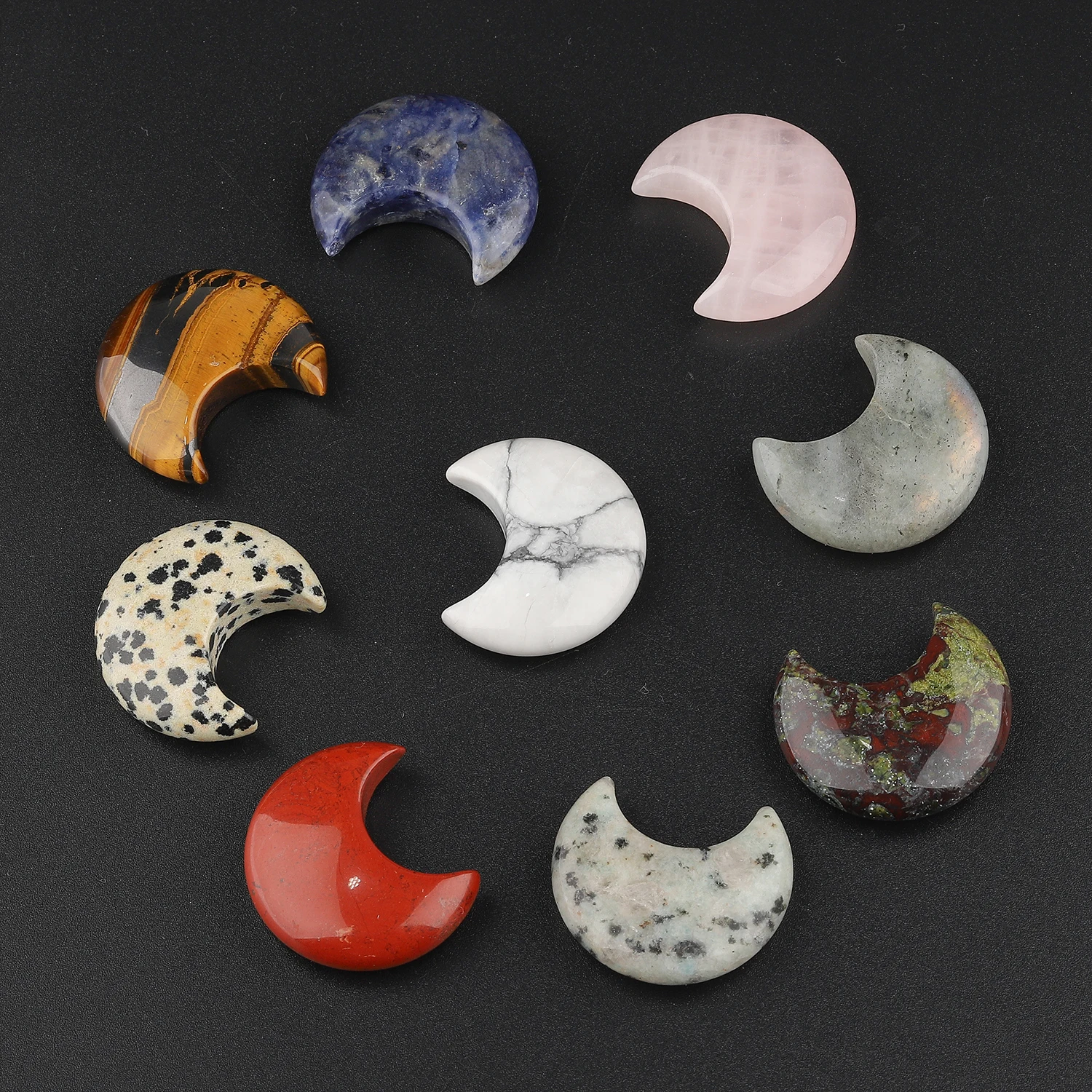 30x25mm Non Porous Moon Shape Stone Beads Spot Jasper Rose Quartz Labradorite Beads for DIY Jewelry Pendant Accessories 1pc