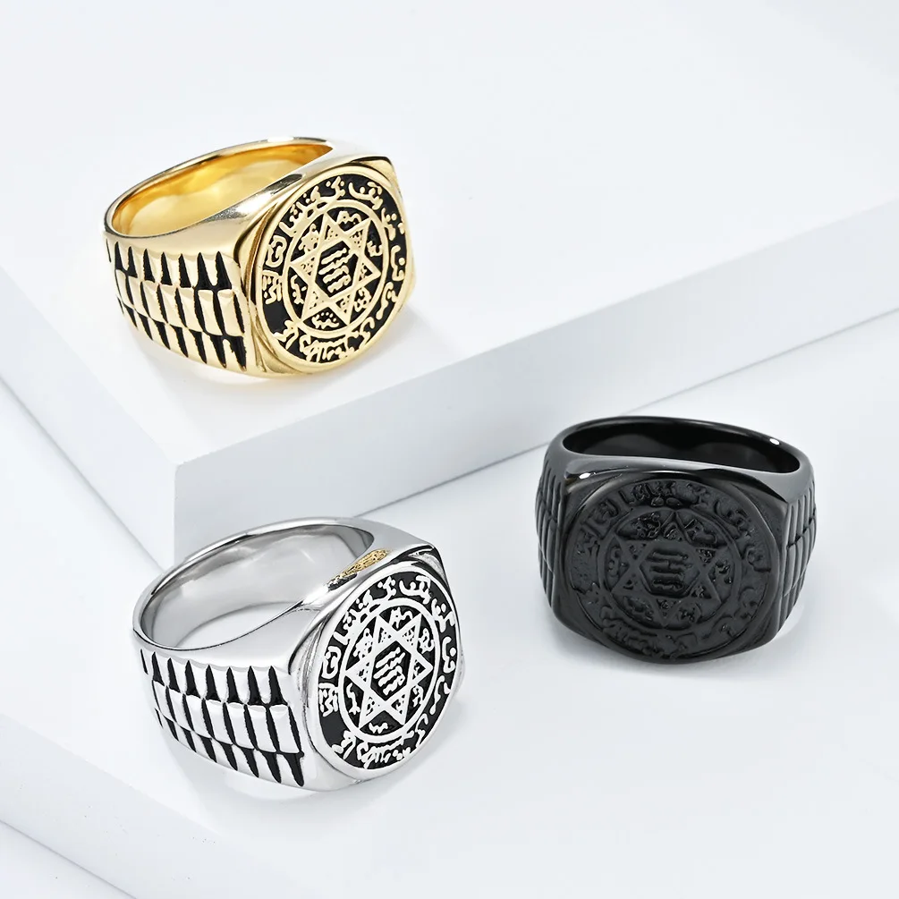 Seal Solomon Six-Pointed Star 12 Constellation Mens Womens Stainless Steel Talisman Health Prosperity Ring