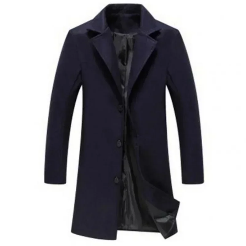 Single Breasted Lapel Long Coat Jacket Fashion Autumn Winter Casual Overcoat Plus Size Trench Men\'s Woolen Coats Solid Color