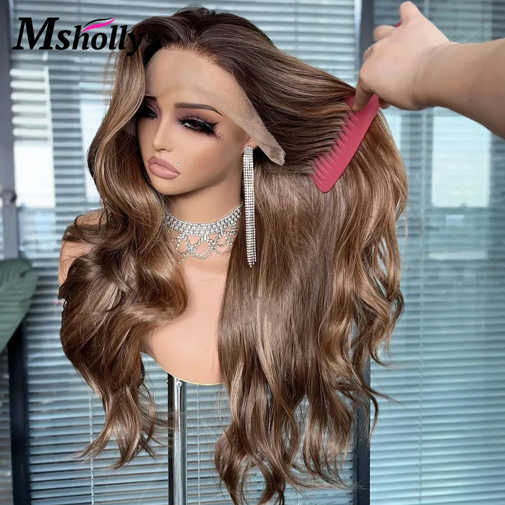 Highlight Christmas Chocolate Brown 13x6 Lace Front Wigs Human Hair Body Wave Human Hair Wig Ready To Wear Pre Cut Remy Wigs