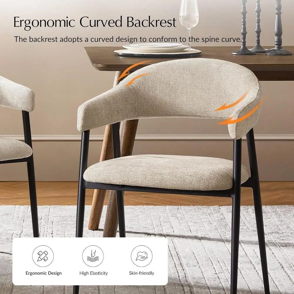 مجموعة كراسي تناول الطعام الحديثة في منتصف القرن مكونة من 4 قطع، قماش منجد بأرجل معدنية، مسند ظهر منحني أنيق للمطبخ وتناول الطعام والليفي