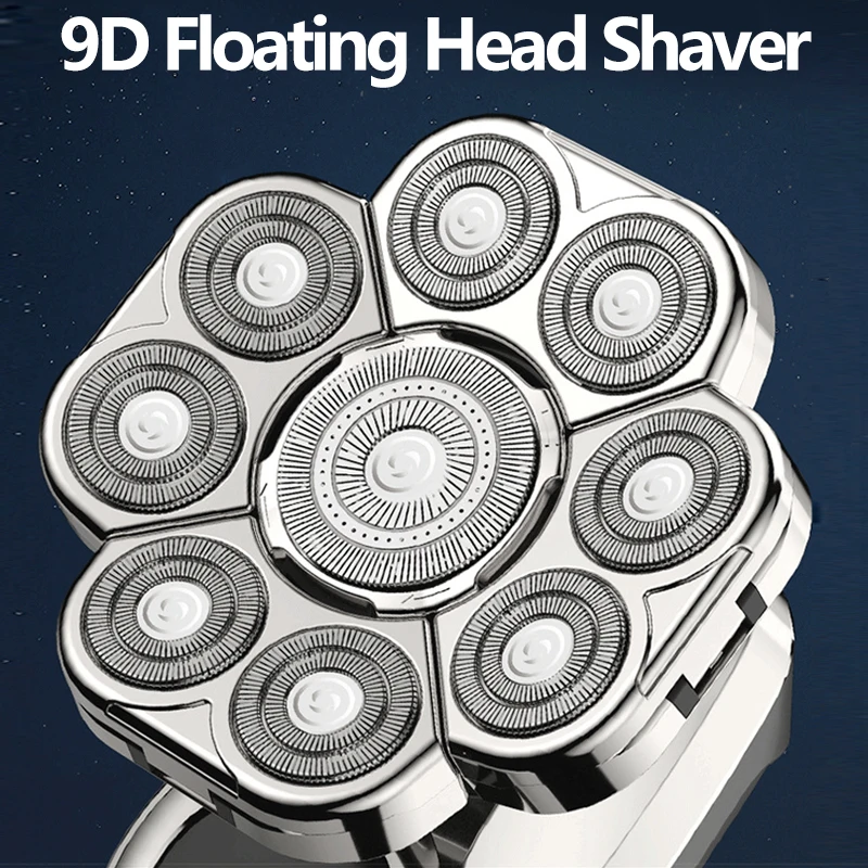 9d cabeça elétrica barbeador 6 em 1 barbeadores para homens carecas barbeador elétrico nariz aparador de pêlos costeletas à prova dwaterproof água molhado/seco aliciamento kit