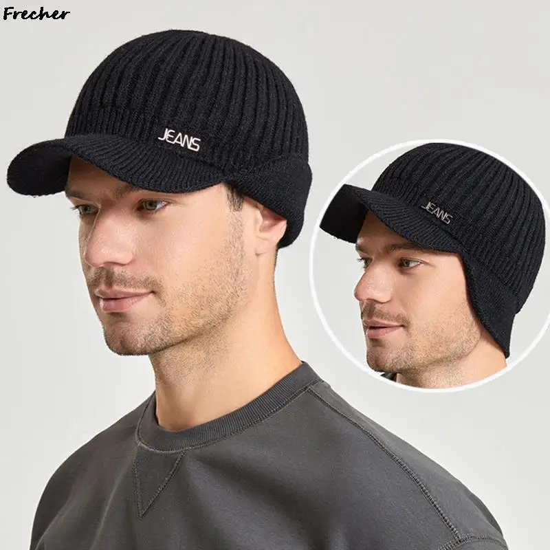 Woolen Bomber Hats Men Winter Knitted Hat Warm Beanies Skullies Spring Wool Knit Cap Male Skiing Balaclava Caps Ear Protection