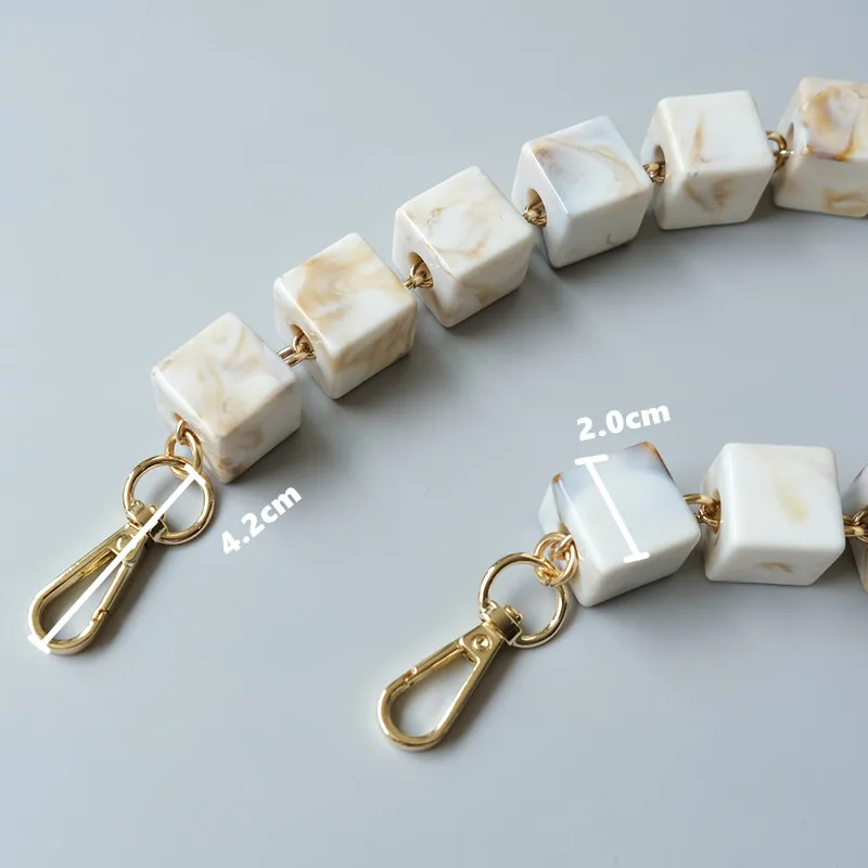 New Woman Bag Accessory White Beige Acrylic Resin Square Beads Parts Handcrafted Wristband Women Replacement Bag Handle Chain