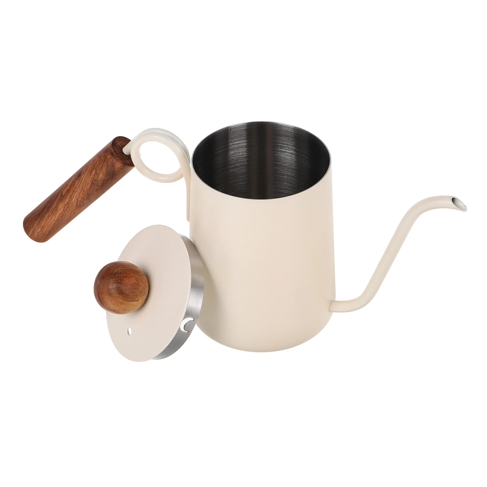 

350ml Functional Gooseneck Coffee Kettle Stainless Steel Pot With Wooden Handle Lid For Accurate Coffee Brewing At Home Or Cafe