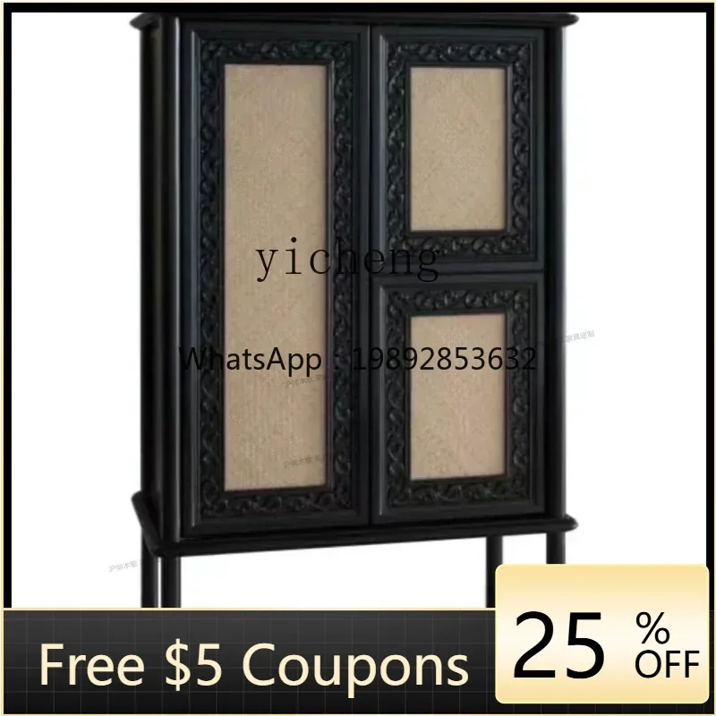 

AB XMH rattan carved retro solid wood medium and ancient style display locker