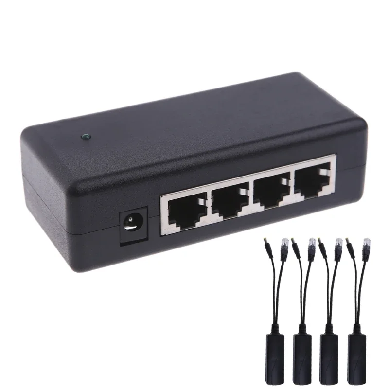 Inyector POE de 4 puertos para cámaras IP de vigilancia CCTV, adaptador de alimentación POE sobre Ethernet