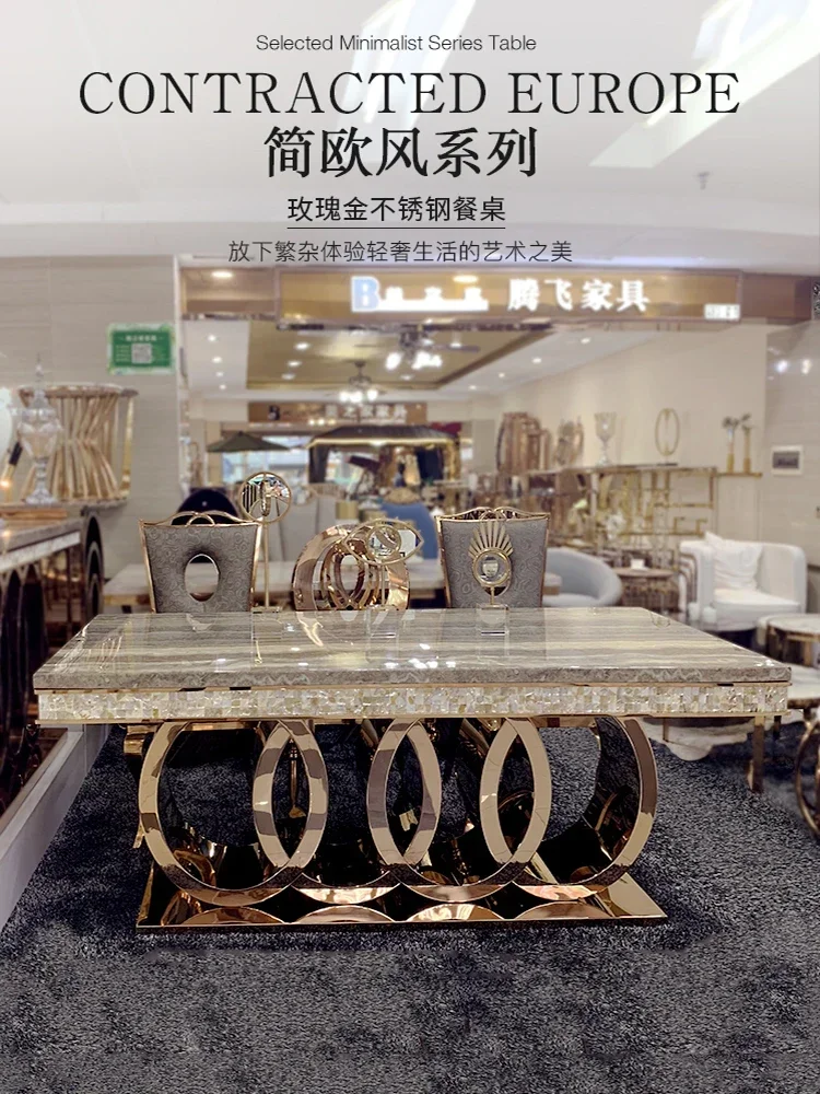 

Nordic luxury villa-like stainless steel marble dining table
