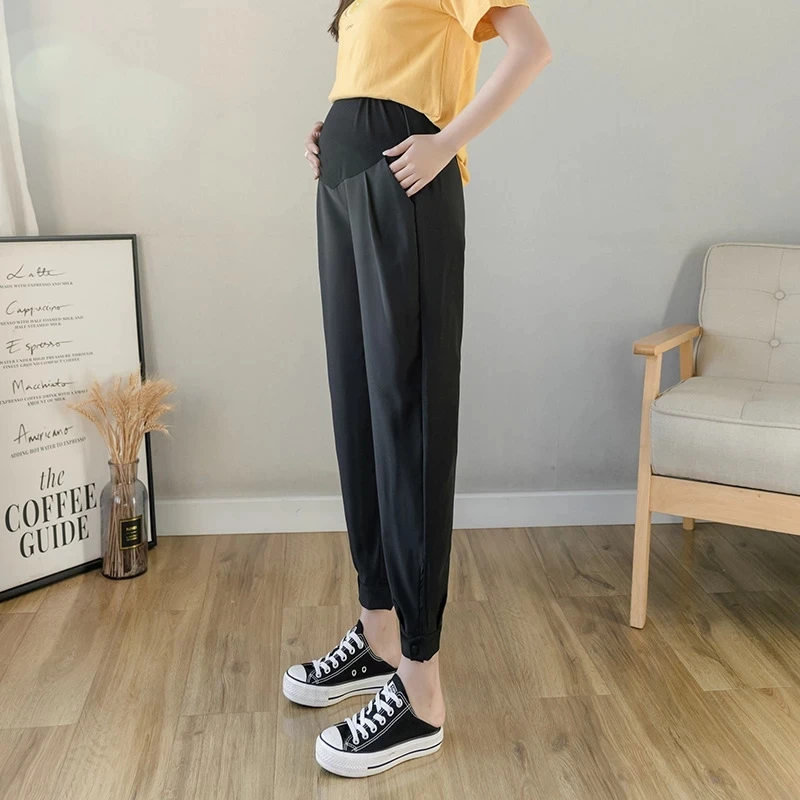 Maternity Pants Chiffon Ankle Thin Summer Fashion Split Button Design Clothes For Pregnant Women Pregnancy Casual Trousers