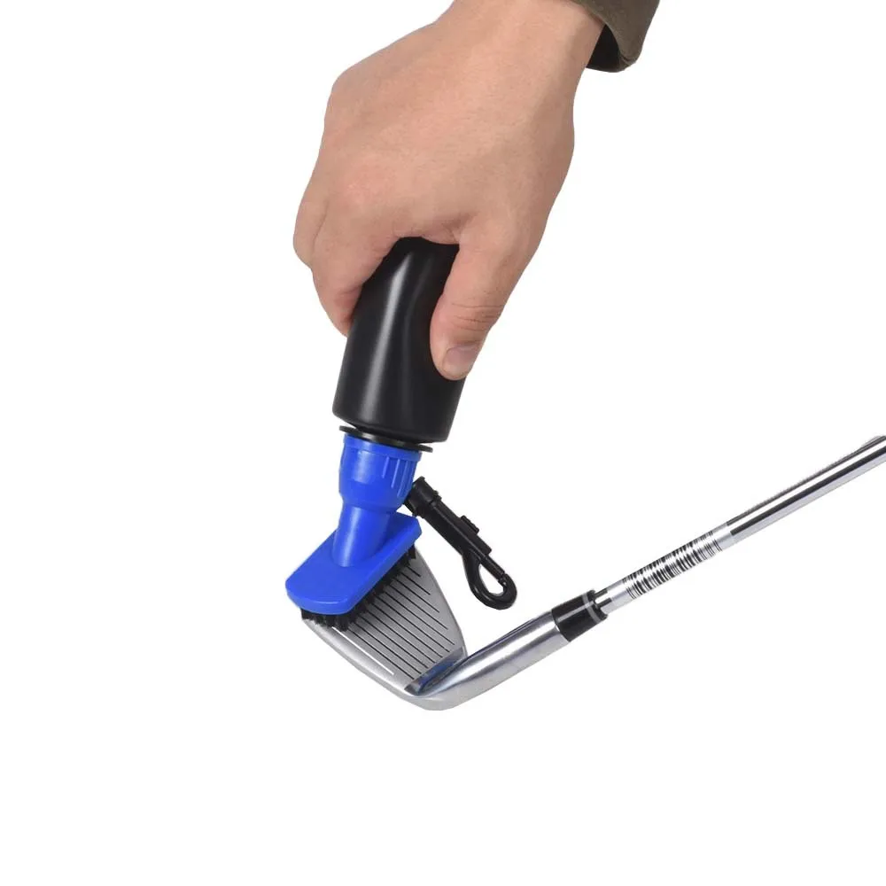 Szczotka do czyszczenia golfa z wyciskaczem, szczotka do czyszczenia kijów golfowych z dyszą strumienia wody, szczotka z głowicą czyszczącą z dyszą strumienia wody i haczykiem, akcesoria do czyszczenia golfa.