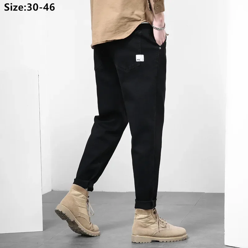 

Black Harem Jeans Men Plus Big Size 40 42 44 46 Stretched Hip Hop Loose Denim Boys Autumn Trousers Popular Cool Pencil Pants