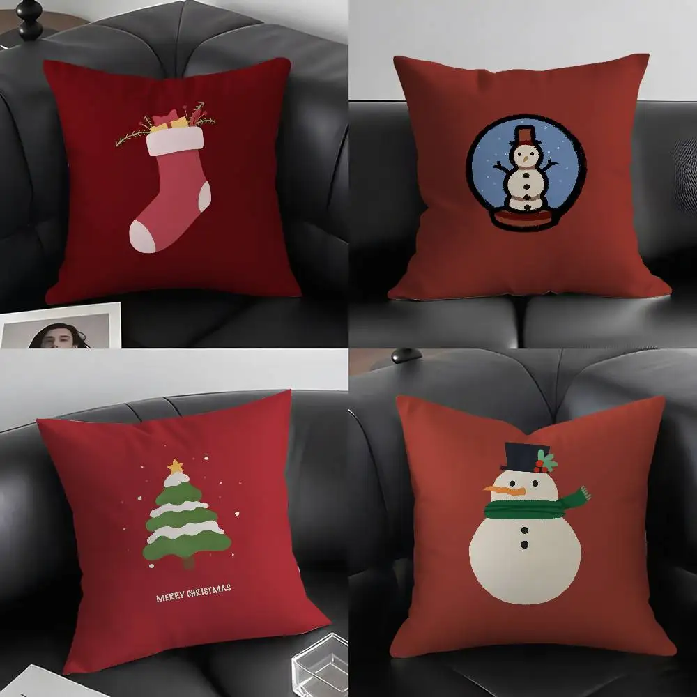 

Christmas Red Santa Snowman Pillow Case Plush Fabric Soft Pillowcase Double Sided Print Cushion Cover Household Gifts